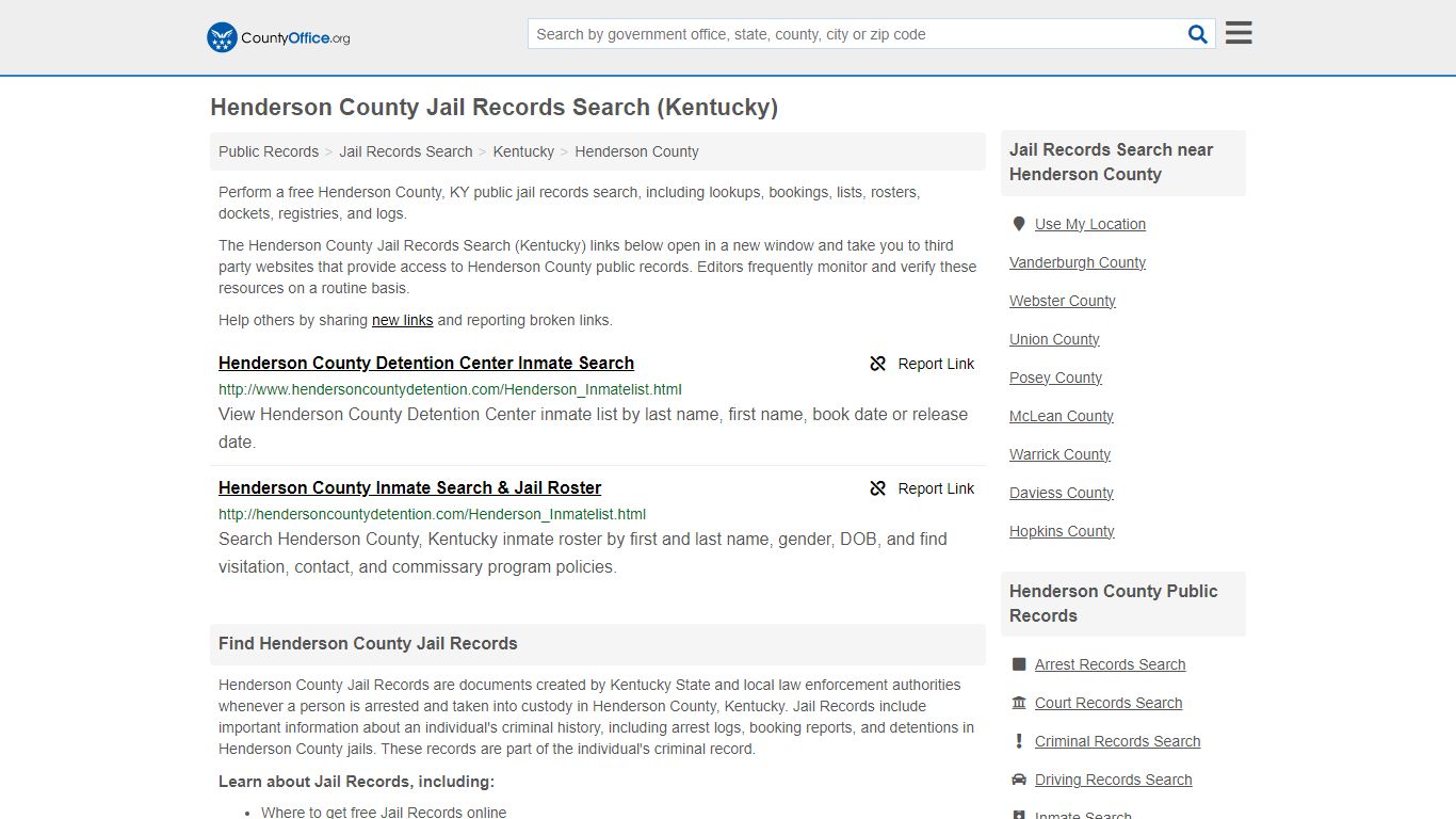 Henderson County Jail Records Search (Kentucky) - County Office